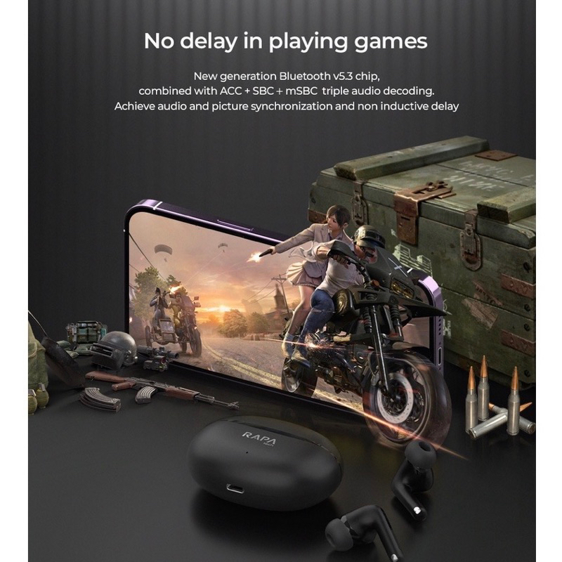 RAPAtech TWS SUPER BASS HEADSET BLUETOOTH TRUE WIRELESS EARPHONE SMART TOUCH HD SOUND