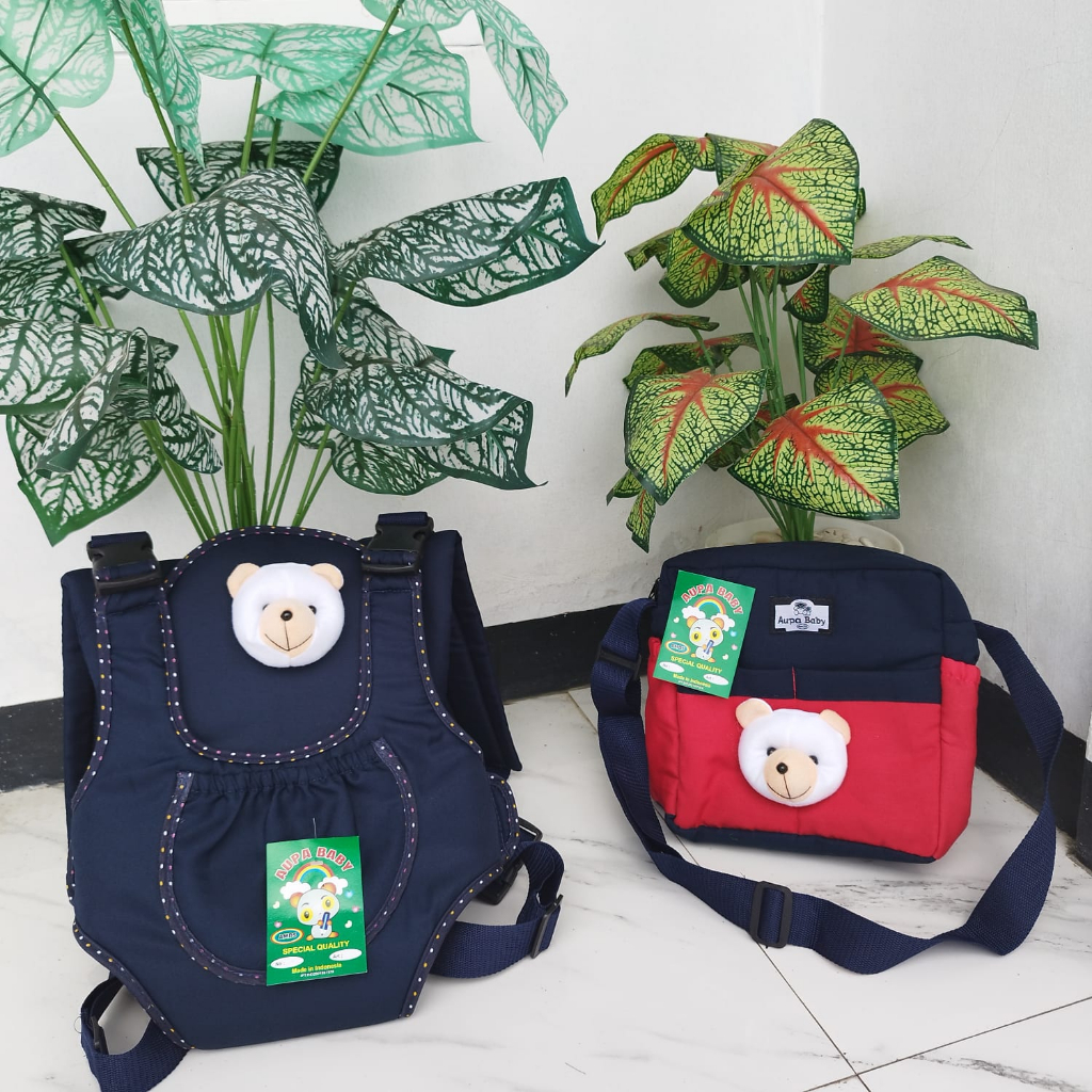 paket hemat tas dan gendonan depan bayi boneka panda dg