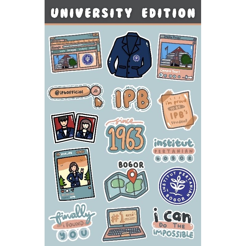 

[15 PCS] STIKER IPB (INSTITUT PERTANIAN BOGOR) LUCU MURAH GLOSSY