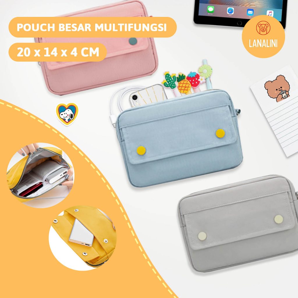 Pouch Bag Dompet Koin Uang Kartu Charger Kabel Headset Powerbank Make up Makeup Kosmetik Cosmetic Kunci HP Gadget Coin Tas Travel Organizer Portable Multifungsi Serbaguna Clutch Lucu Cute Motif Polos Warna Biru Blue Abu abu Grey Korean Murah Muat Banyak