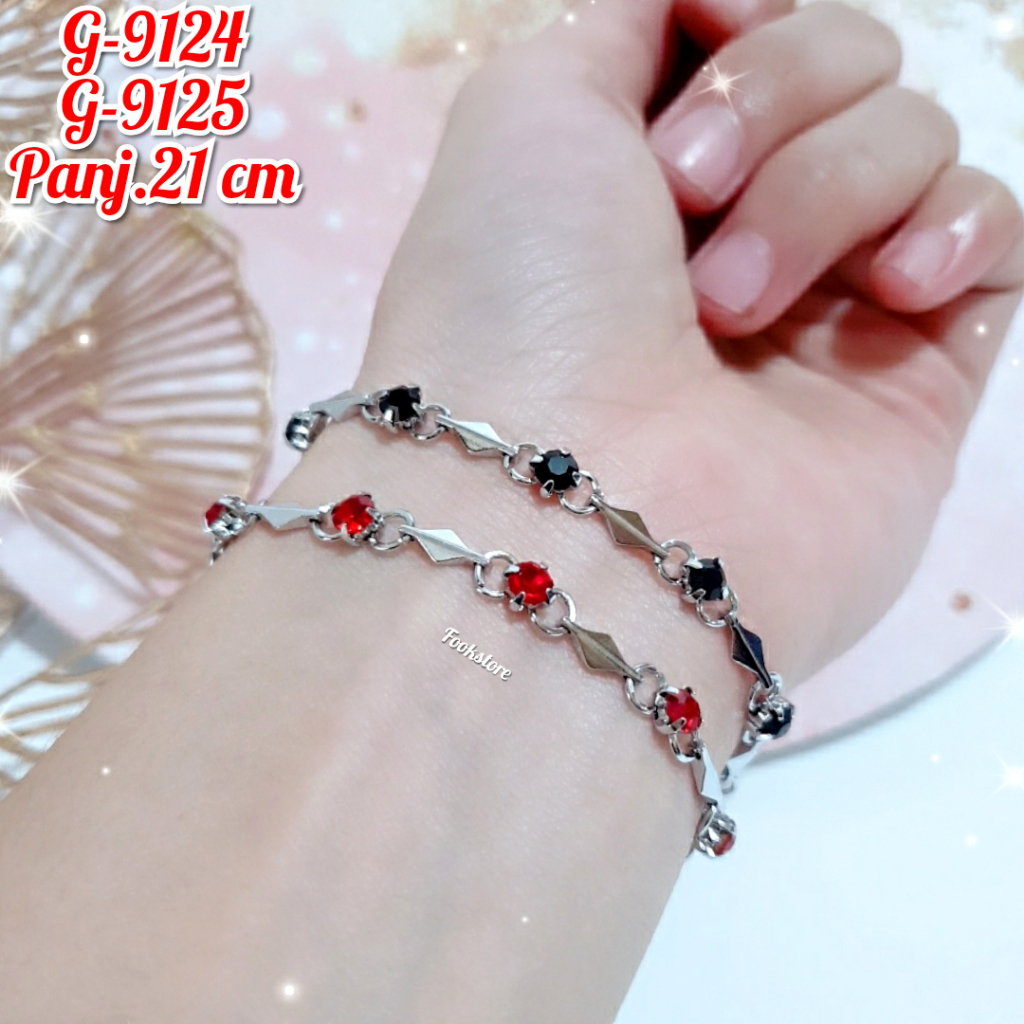 GELANG RANTAI DEWASA WARNA SILVER MOTIF PERMATA ZICRON/G-9124