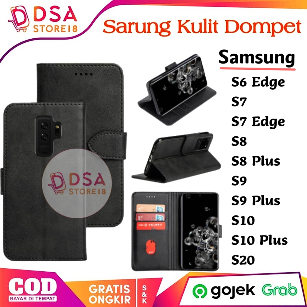 Case Samsung S10 Plus / Casing Samsung S10 / S9 S8 Plus S7 Edge S7 S6 Edge Leather Case Flip Cover W