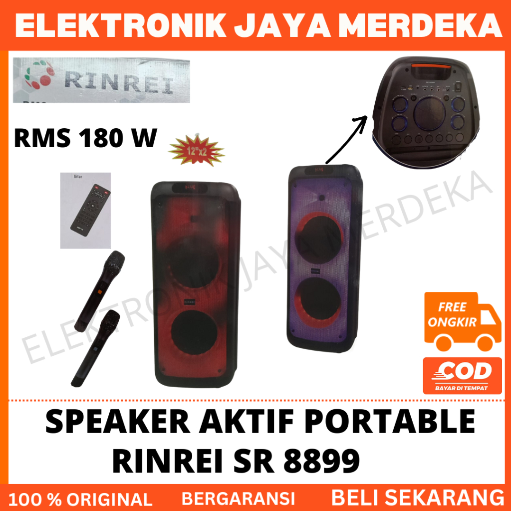 Speaker aktif portable/speaker aktif meeting karaokean/speaker aktif charger 12 inch x 2//speaker portable rinrei sr 8899 rms 180 w