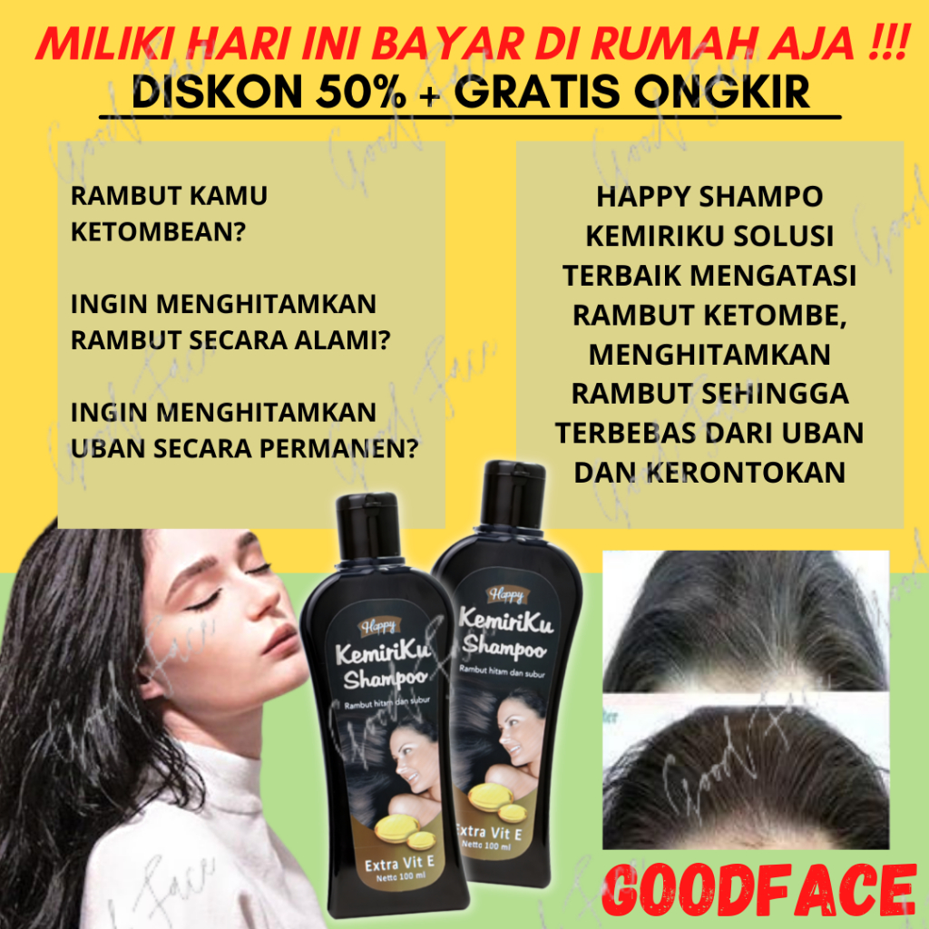 SHAMPO ANTI KETOMBE DAN RONTOK HAPPY SHAMPOO KEMIRIKU 100ML PERAWATAN RAMBUT PENGHILANG KETOMBE