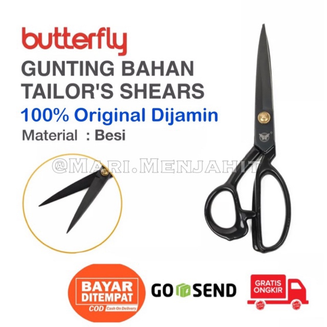 Gunting Potong Bahan Kain Butterfly Baja Hitam untuk Tailor Konveksi - High Quality 8&quot; 9&quot; 10&quot;