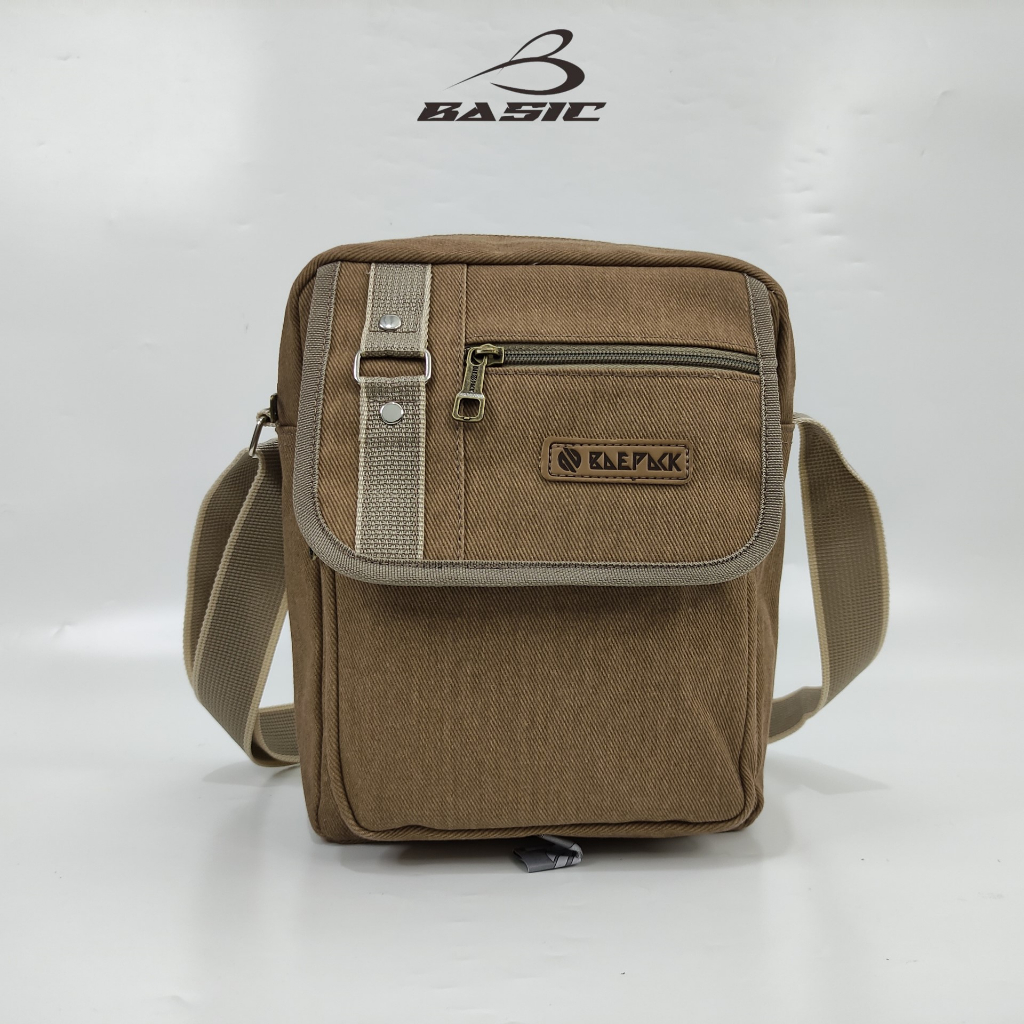 Baepack Tas Selempang kanvas Cowok Hanzo Coklat Muda Original Baepack / Tas Bahu Canvas Cowok  / Tas