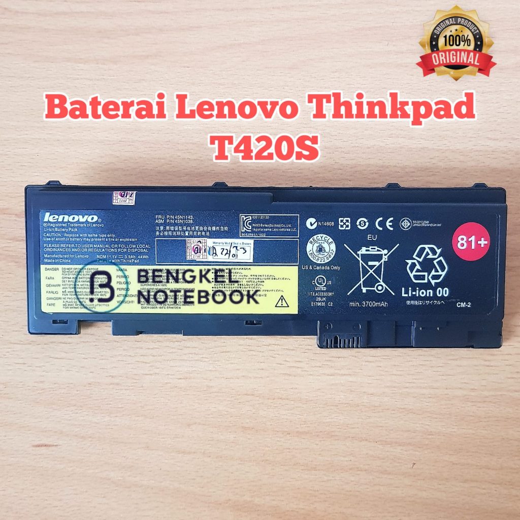 Baterai Lenovo ThinkPad T430S T420S T430Si T420Si 45N1038 45N1143 81 Plus