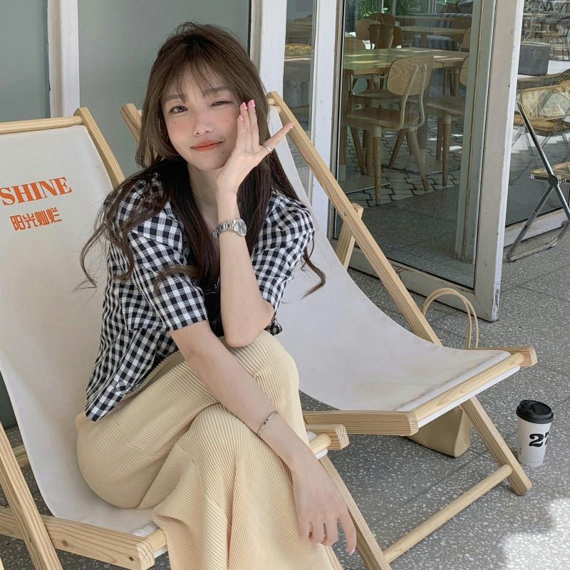 MOOGU ♡ Kemeja korea kotak-kotak shirt blouse wanita fashion atasan