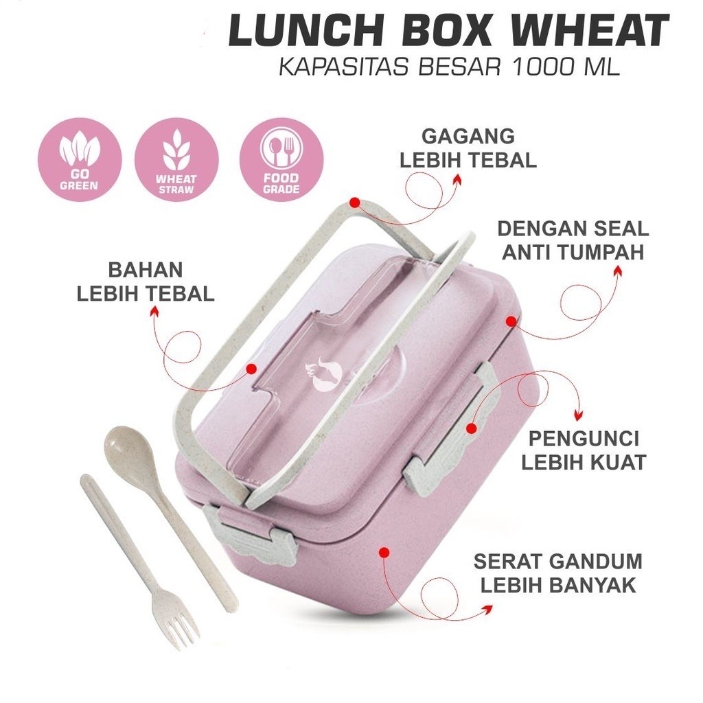 【33LV.ID】 Lunch Box Set 1500 ML Kotak Makan Siang Bahan Jerami Anti Tumpah BPA Free KTM02