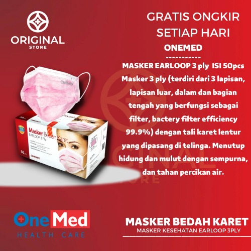 MASKER EARLOOP BEDAH ONEMED MEDIS 3 PLY ISI 50