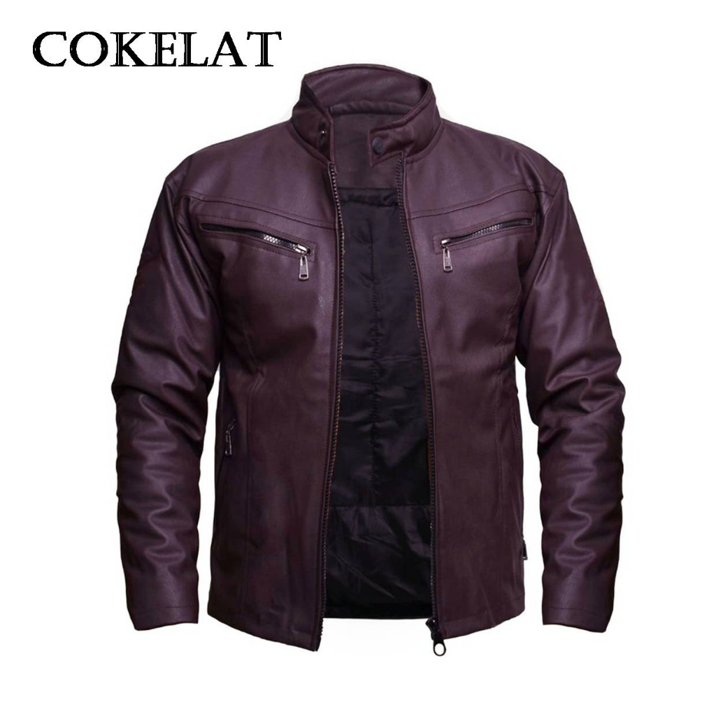 Jaket Kulit Polos Pria Jumbo Big Size L-XXL- XXXL Jacket Motor Touring Anti Air Anti Angin Waterproof Distro Original Bandung jeket Hitam Coffee  Cowok Keren Terbaru Jaket Sintetis Kalep