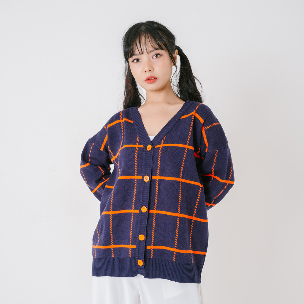 Yesyou Velocity Navy Blue Woman Oversized Cardigan - All Size