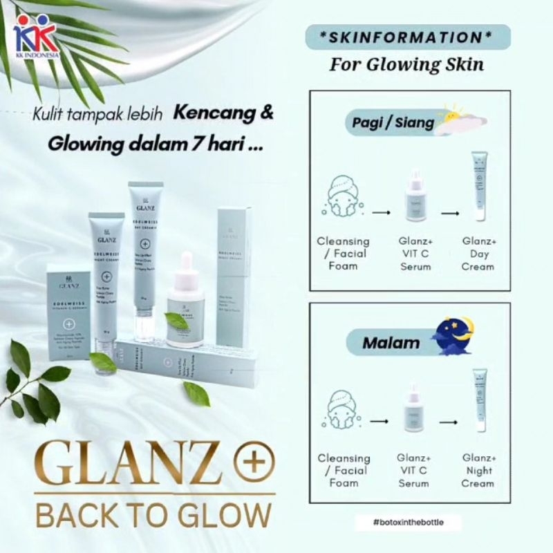 GLANZ+ Skincare Series Extra Salmon Ovary Peptide Anti Aging Peptide Botox Like Peptide Paket Perawatan Wajah Day Cream Night Cream Vitamin C Serum Original KK Indonesia