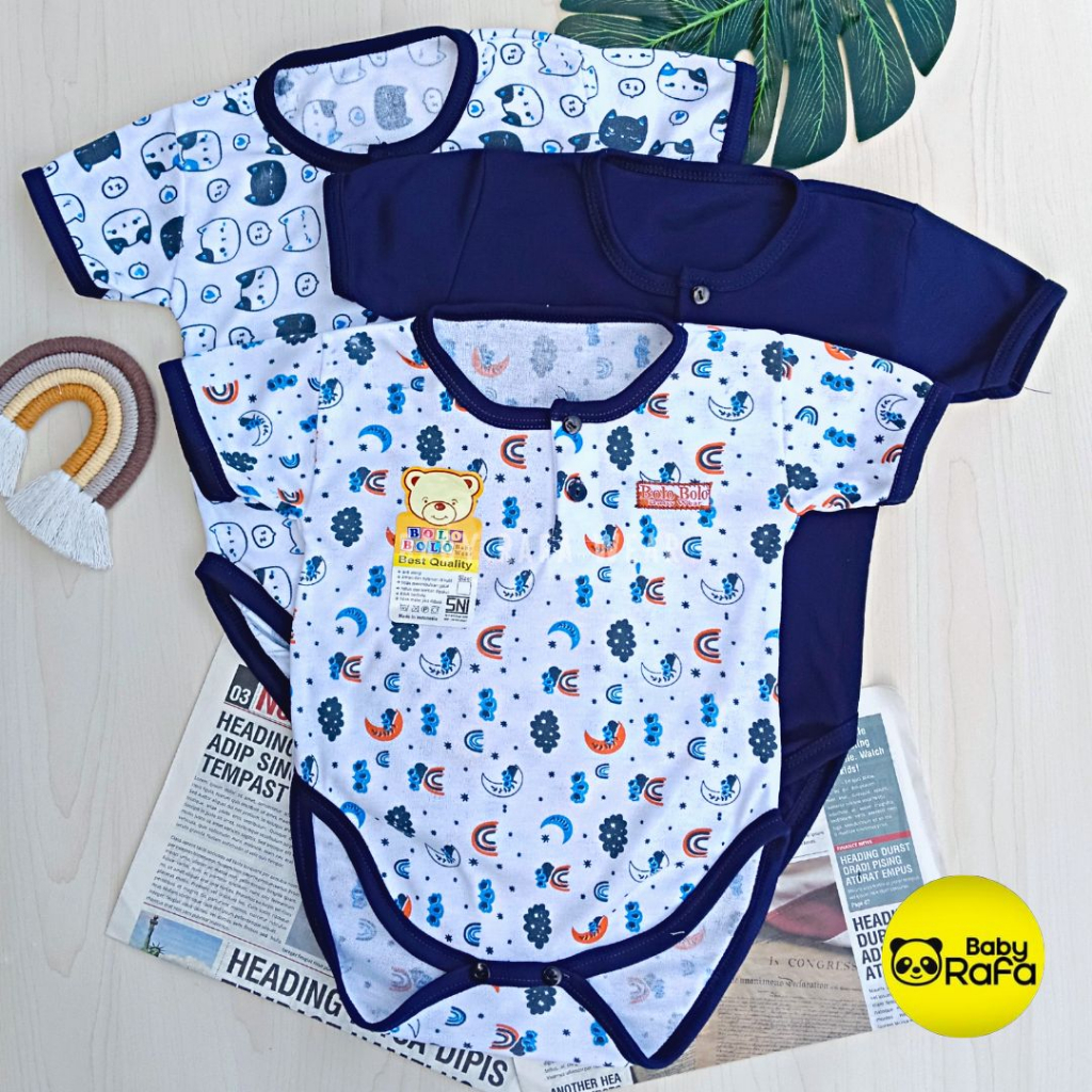 Serian Navy - 3 Pcs Jumper Bayi Serian NAVY Baju Kodok Bayi Jumpsuit Bayi Jumper Bodysuit Bayi SNI Bolo Bolo