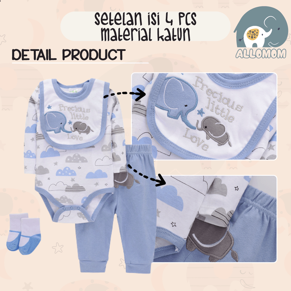 SETELAN PREMIUM JUMPER BAYI SET ISI 4 PCS / BAJU BAYI 1 SET ISI 4 / ROMPER BABY 4 IN 1