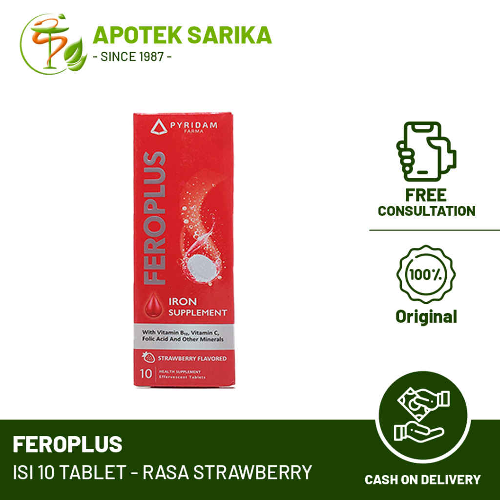 Feroplus Effervescent Isi 10 - Rasa Strawberry (Suplemen Multivitamin dan Mineral Tambah Darah Ibu H