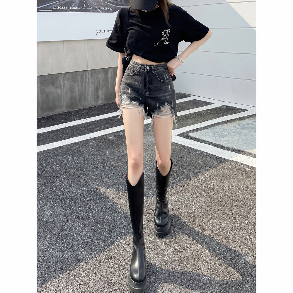 Ripped jeans highwaist celana pendek wanita hot pants wanita jumbo fashion cewek kekinian 2023 korean style