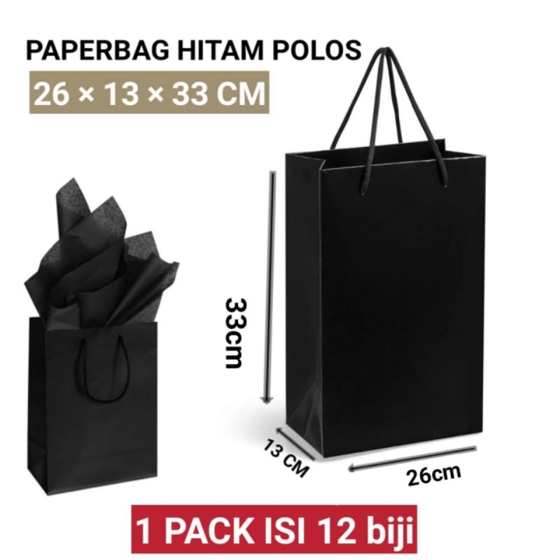 

ISI 12 BIJI paper bag hitam murah bp19 | tas kertas | paperbag polos shopping bag