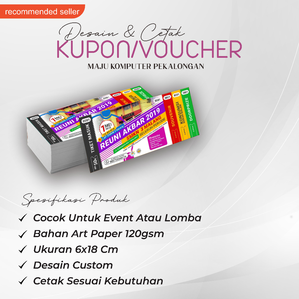 CETAK KUPON /KARCIS/ BAHAN ART PAPER 2 MUKA