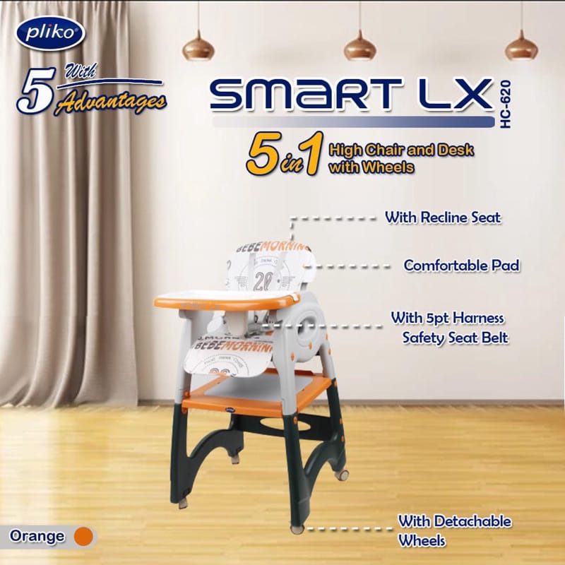 Pliko High Chair HC620 5in1 Desk Smart LX - Kursi Makan Bayi Multifungsi