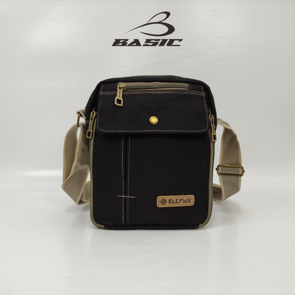 Baepack Tas Selempang kanvas Cowok Seri Xavier Hitam Original Baepack