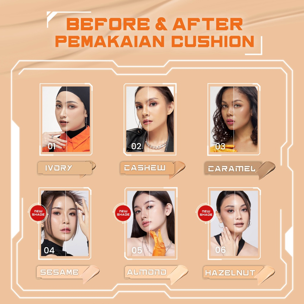 SALSA Cover Me BB Cushion Indonesia / Semi Matte SPF 30 PA++ 20g / Smooth Finish Waterproof Flawless Look Light Formula Medium Coverage / Shade 01 Ivory 02 Cashew 03 Caramel / Cosmetic Makeup Face / Foundation Powder CC Cream Cusion Bedak Full Set Refill