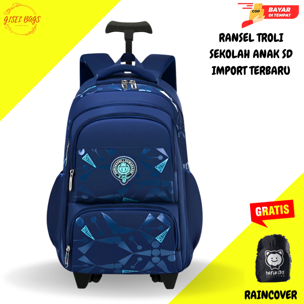 Tas sekolah trolly anak laki laki sd smp remaja import waterproof
