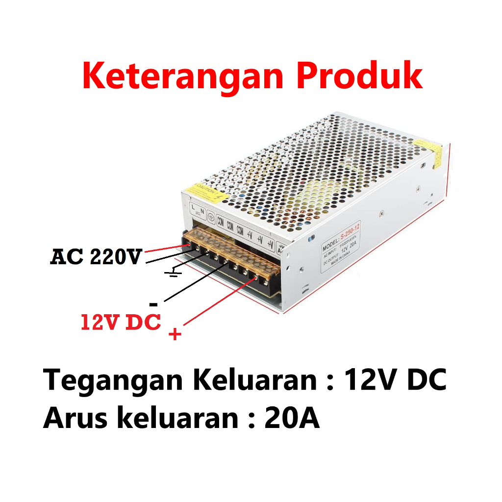 [HAEBOT] Power Supply Switching 12V 20A 240W DC PSU Jaring 110/220 VAC 12 V Adaptor Adapter Switch Mini CNC Pencatu Catu Daya CCTV Trafo Elektronika Listrik 20 A