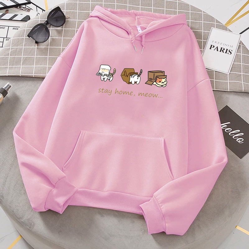 Sweater anak perempuan STAY HOME MEOW baju jaket sweter anak perempuan