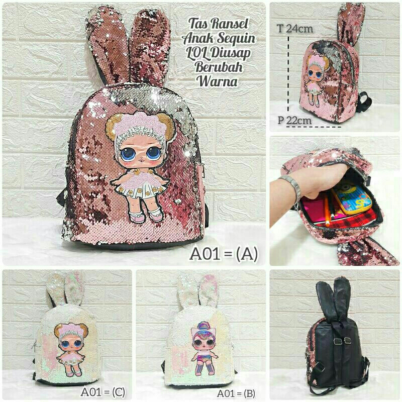 Tas Sequin LOL Unicorn Tas Ransel Usap Berubah Warna Tas Anak Sekolah