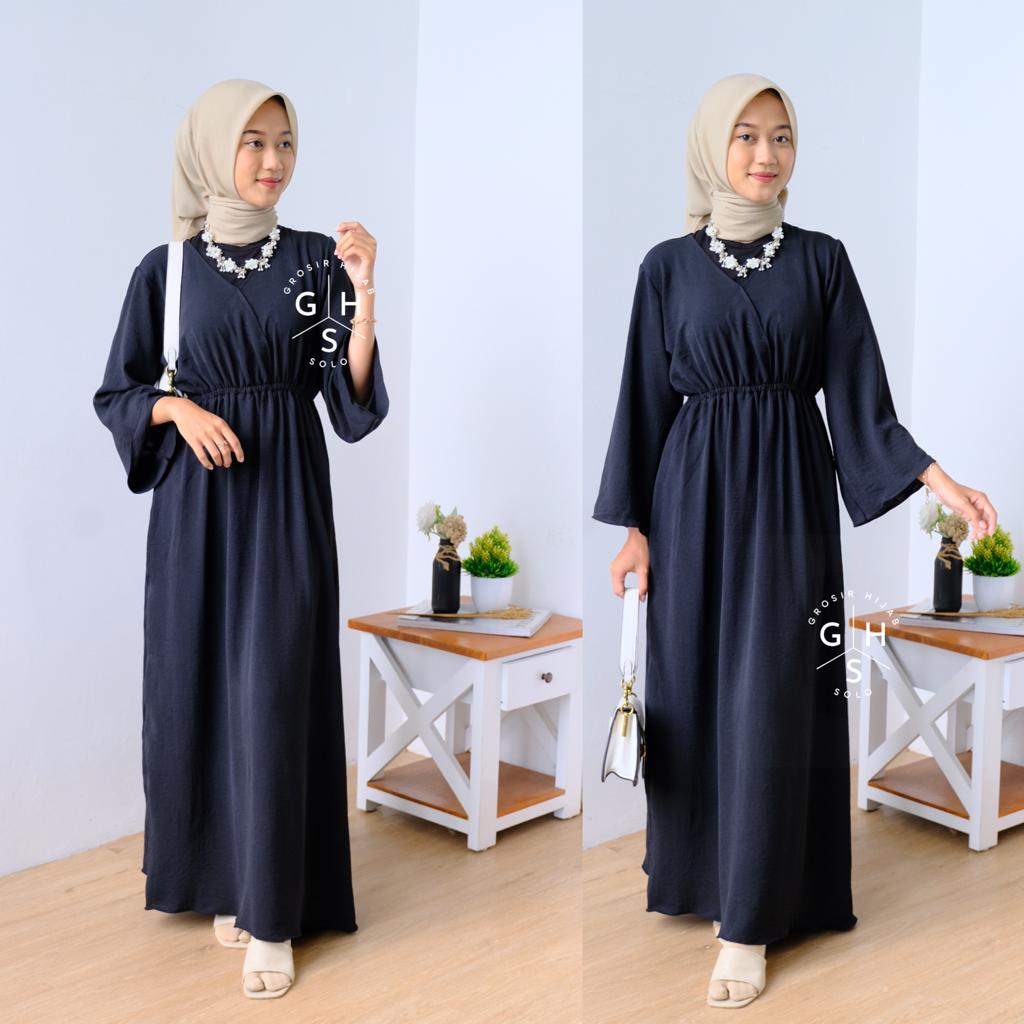 AFIFFAH GAMIS KERUT LEBARAN MAXI DRESS ATASAN WANITA CRINCLE AIRFLOW PREMIUM (KJI)