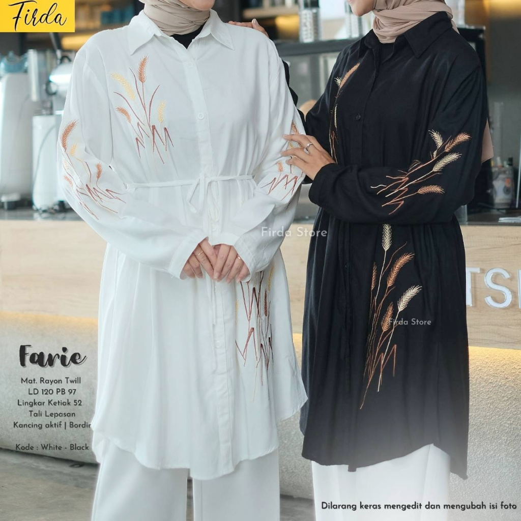 Farie Tunik Firda Atasan Wanita Lengan Panjang Warna Putih Jumbo Bigsize LD 110 120 XXXL Bahan Rayon