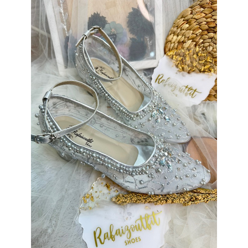 sepatu wedding wanita zanessa silver tali 5cm kaca