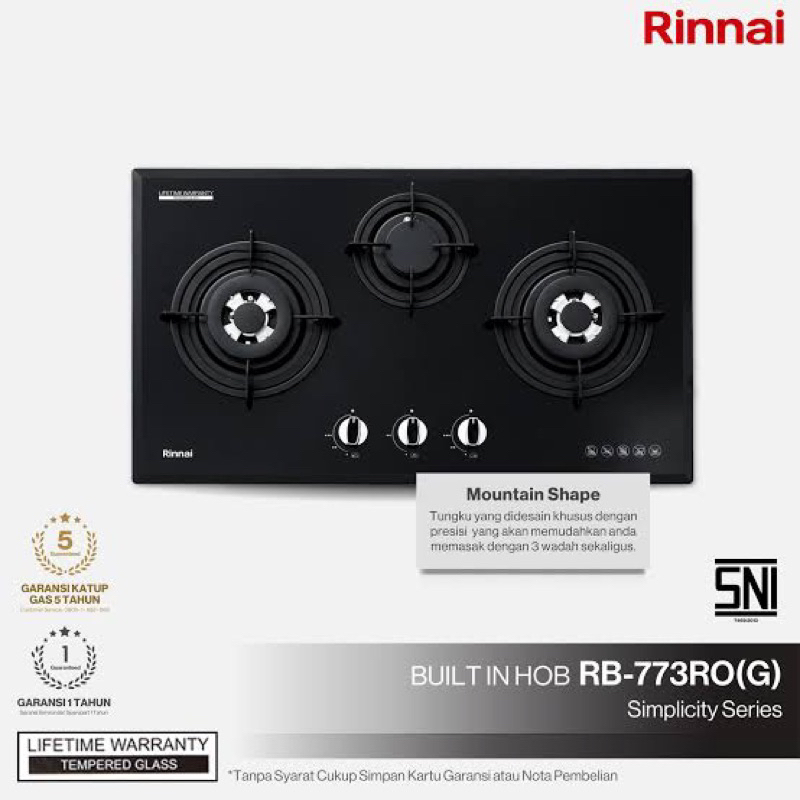 Kompor Tanam Rinnai 3 Tungku Kaca Rinnai RB773ROG Tempered Glass Gas Stove