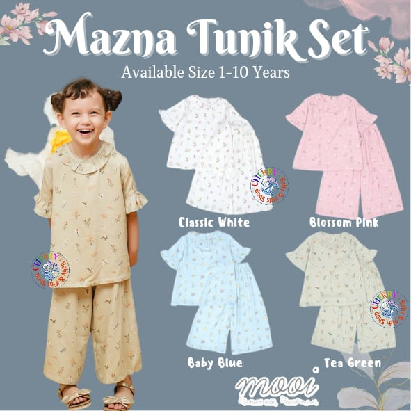 Mooi 1-10 Tahun PREMIUM Quality La Fleur Mazna Tunik Setelan Ruffle Bunga Anak Perempuan Atasan + Kulot Raya / Lebaran / Pakaian Muslim CBKS