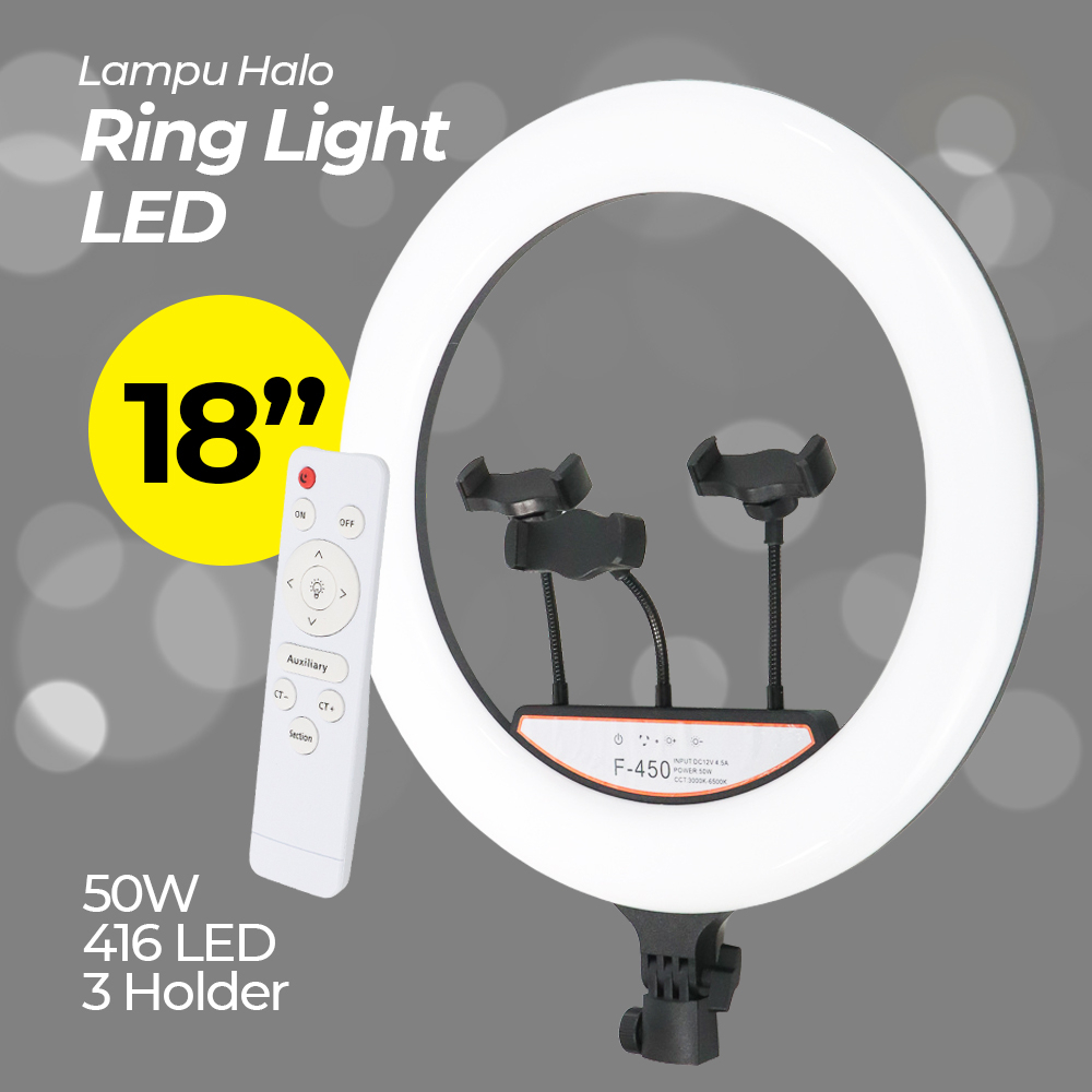 Lampu Halo Ring Light LED 50W 416 LED 18 Inch 3 Holder - F-450 - White