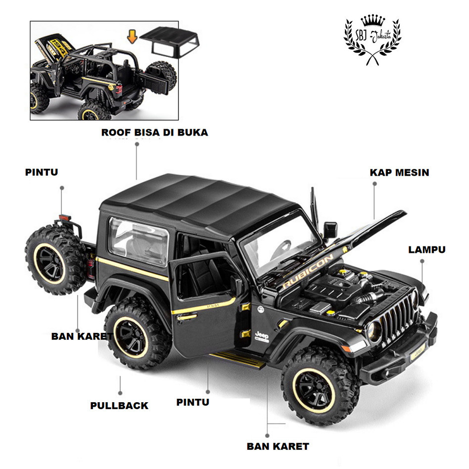 Diecast Mobil Jeep Wrangler Rubicon Pullback Lampu Suara 1:32 CZ13