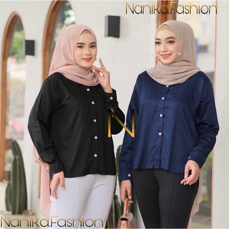 Atasan Kemeja Blus Polos Wanita Rayon Twill Premium Lengan panjang Kancing Busui Adem Halus jatuh. K