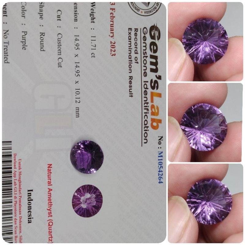 Natural Top Amethyst Round cut 11 ct memo GLI