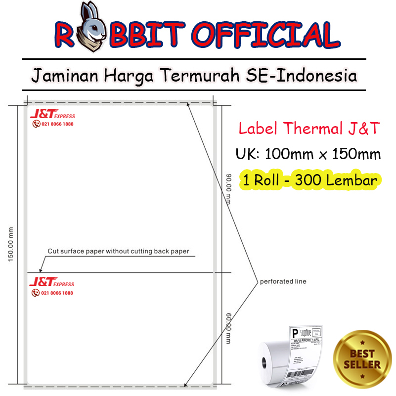 

LABEL THERMAL 100 X 150 [J&T] 2 RANGKAP STICKER 100x150 mm 300 Pcs, 500 Pcs