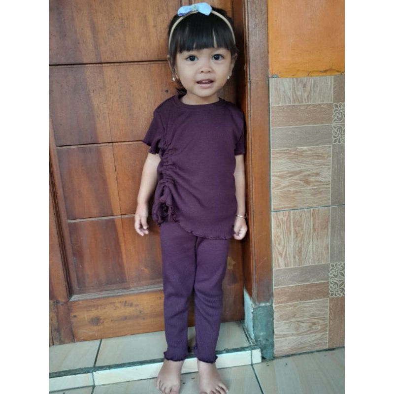 Baju Oneset Anak Perempuan KERUT Anak Ruffle Knit Tee | Baju Setelan Anak Perempuan Bahan Rib Knit Rajut 1-5 Tahun