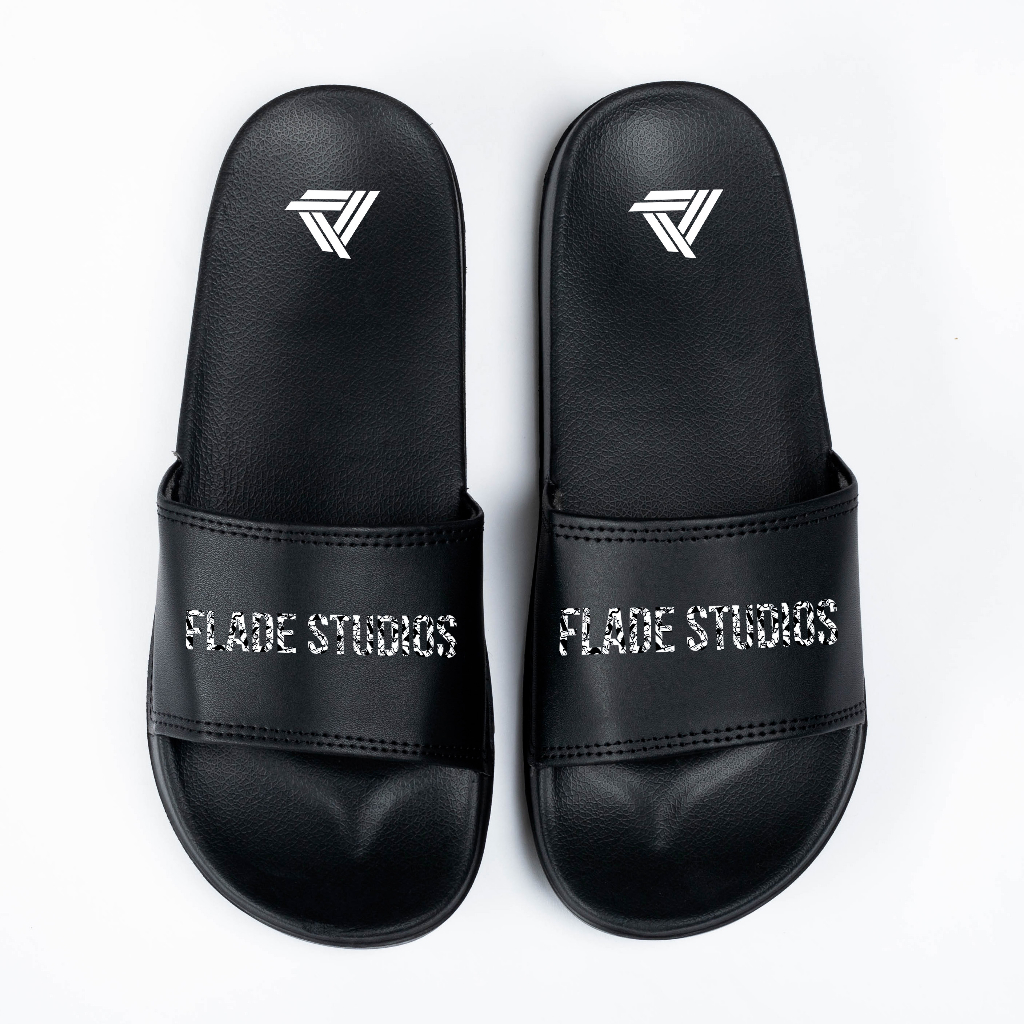 

ID FLADE STUDIOS SANDALS SLIP ON BLACK WHITE - SANDAL SLIDE PREMIUM PRIA WANITA - BOTTEN
