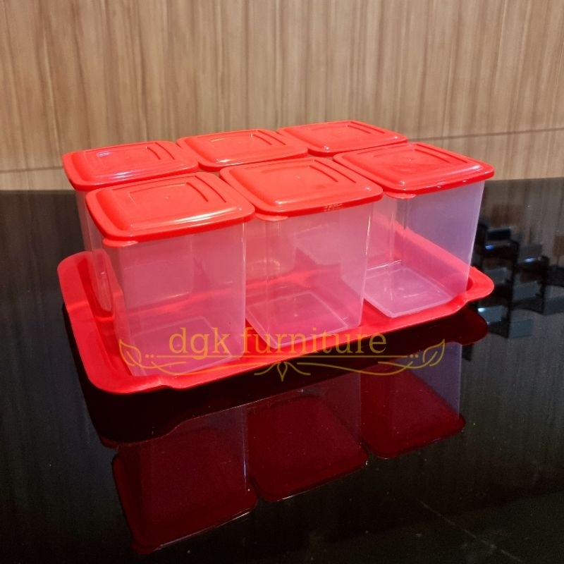 Toples Stoples SEGI PETAK KOTAK Tonam Topan Nampan Talam Alas SET Tempat Wadah Kue Kering Manisan Permen Lebaran Ramadan Ramadhan BENING TRANSPARAN Set 6 BUAH 1 Nampan 6 + 1 7 IN 1