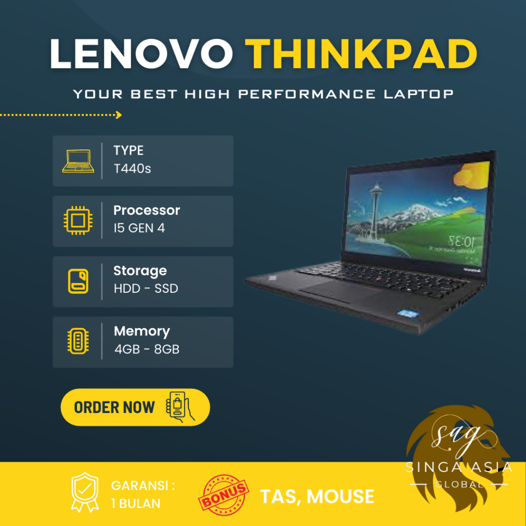 Laptop Lenovo Thinkpad T440s Core i5 Gen 4 Ram 8GB Ssd 256GB
