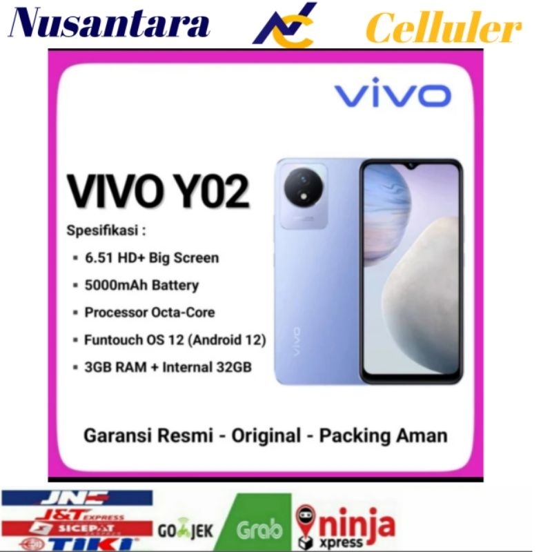 HP VIVO Y02 RAM 3 GB ROM 32 GB [Vivo Y02 3/32 GB] garansi resmi
