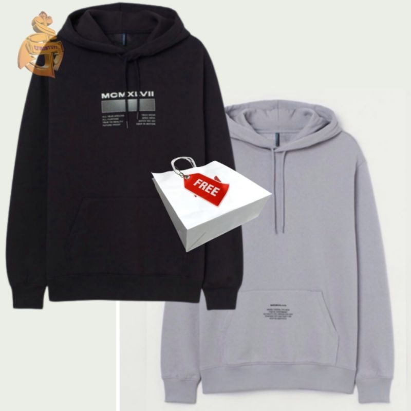 Hoodie H&amp;m Romawi MCMXLVII Grey HnM Hitam Pria Wanita Cewek Cowok Full Tag Free Paper Bag