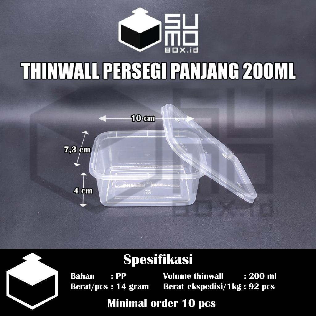 Thinwall PERSEGI PANJANG 200ml + tutup / wadah plastik box dessert kontainer 200 ml [ECERAN]