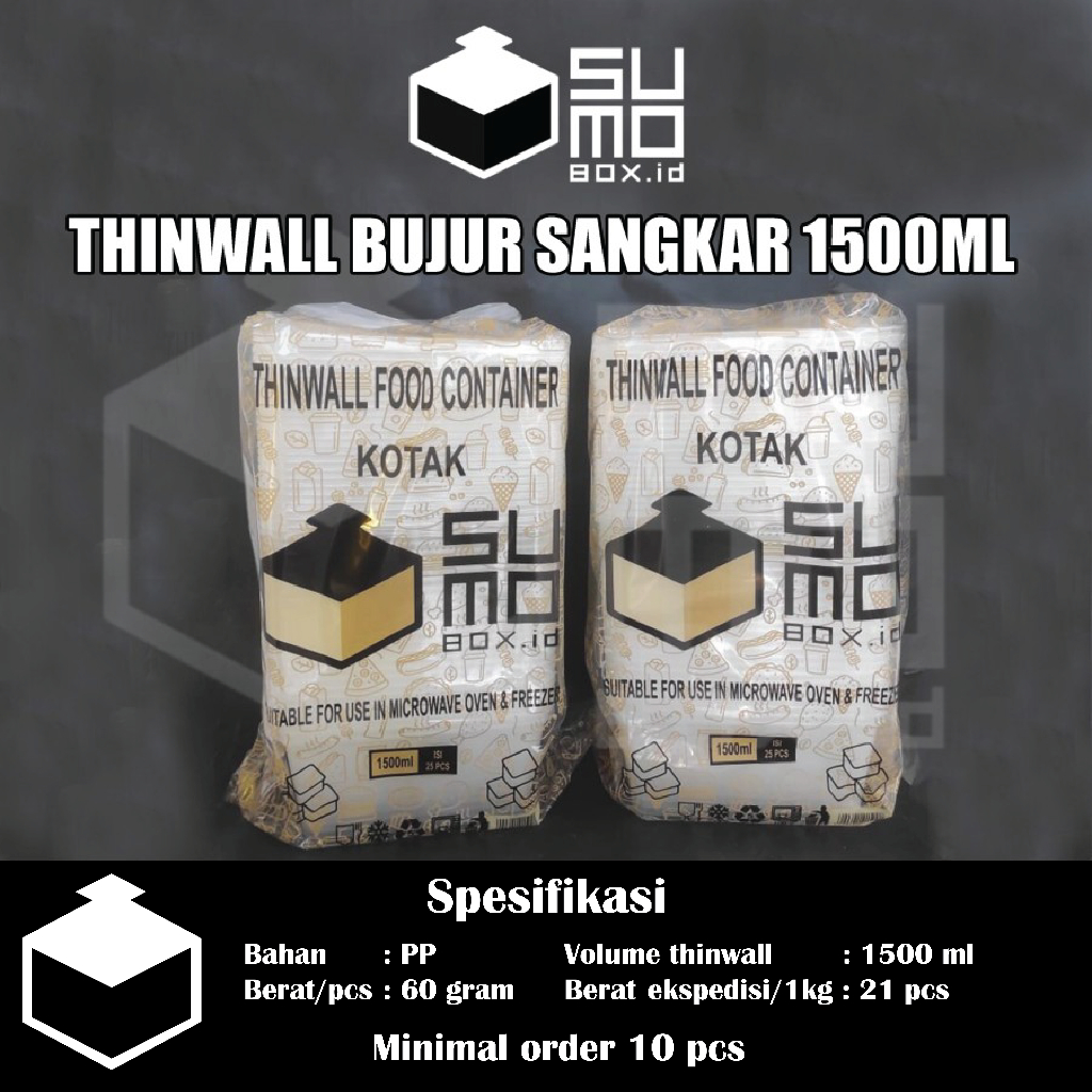 NEW THINWALL BUJUR SANGKAR 1500ML + TUTUP / KOTAK MAKAN PLASTIK 1500 ML FREE PACKING [ECERAN]