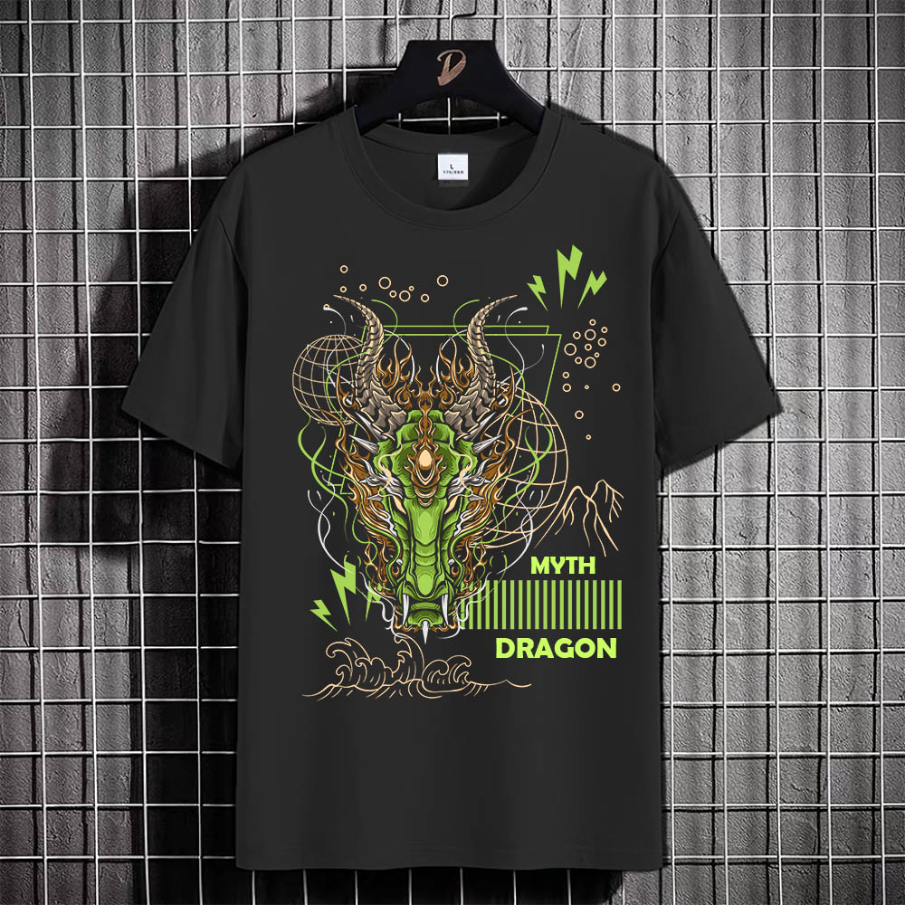 Kaos Tshirt Pria Baju DRAGON NEON Distro Basic Lengan Pendek Cowok Kasual DTF