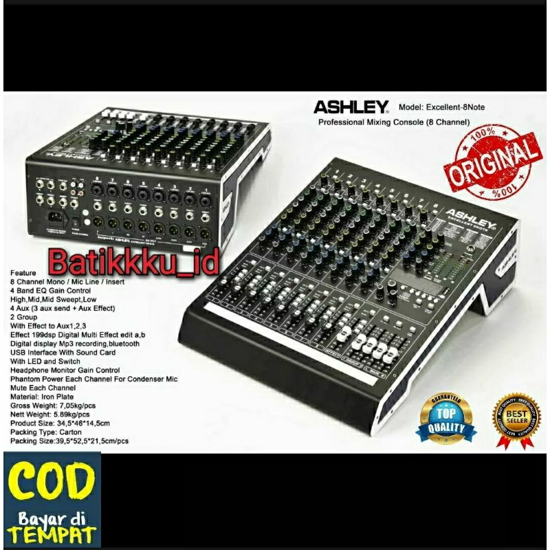 Mixer Audio ASHLEY EXCELLENT 8 NOTE EXCELLENT8 NOTE EXCELLENT 8 NOTE ORIGINAL 8 CH 199DSP EDIT A EDI